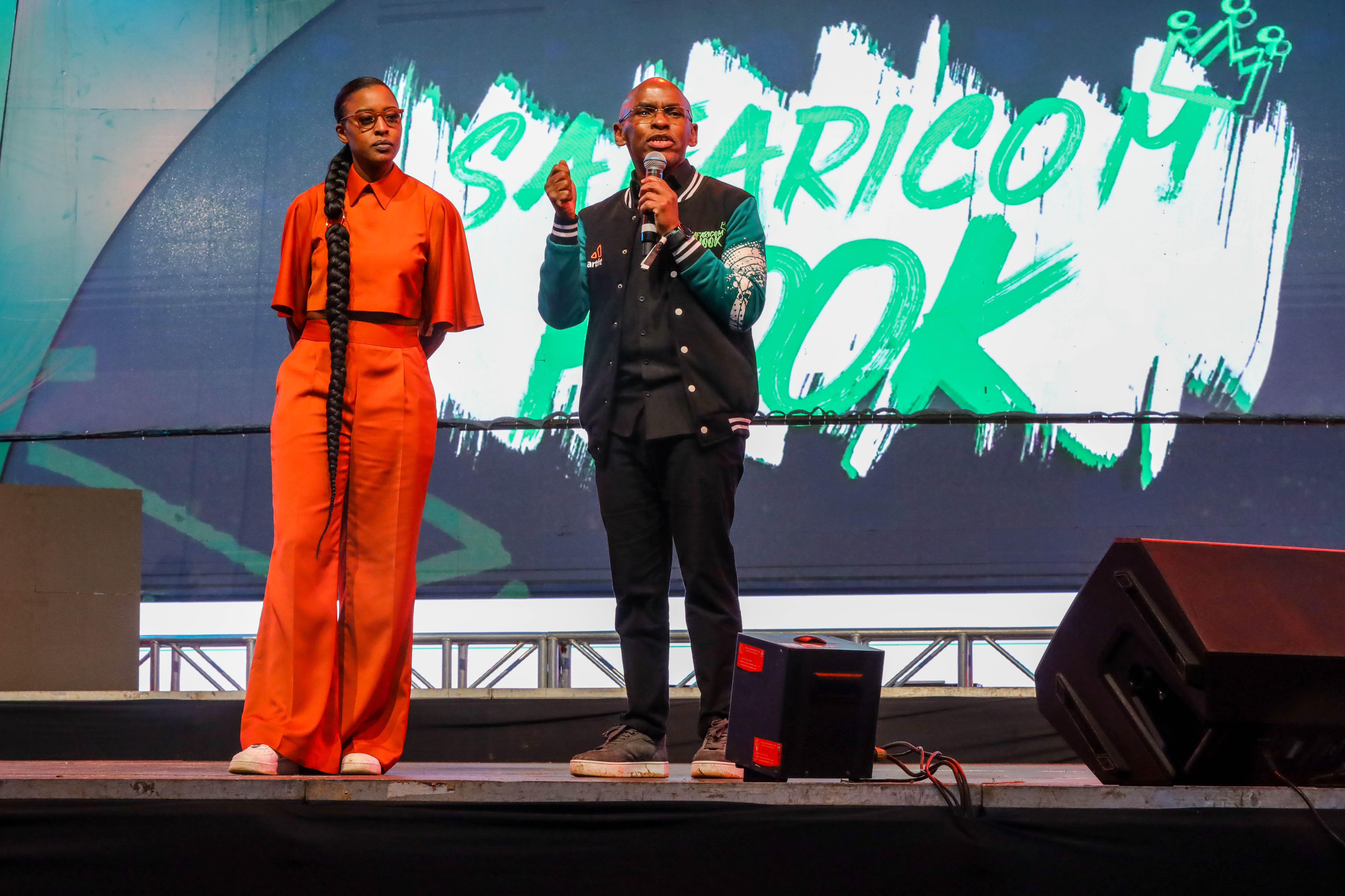 Peter Ndegwa, CEO Safaricom PLC, and Media personality Sheila Kwamboka during the launch of Safaricom Hook.